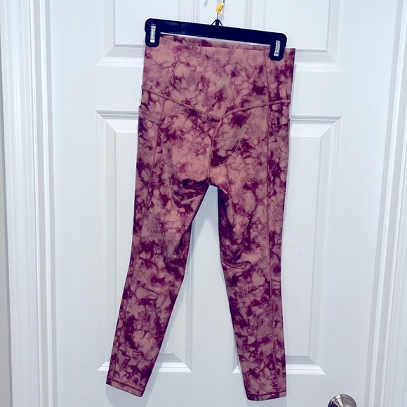 Athleta Salutation Stash Pocket 7/8 Printed Tight Leggings S tie dye pink mauve - Picture 3 of 7